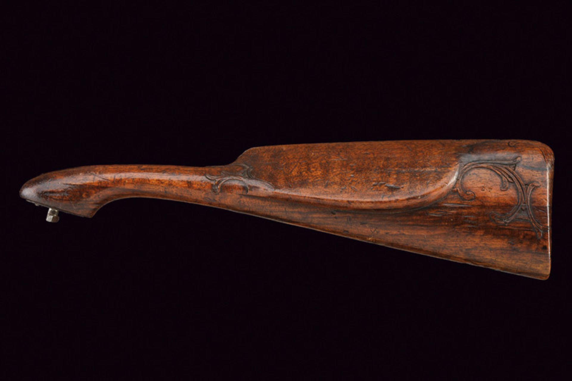 A detachable buttstock dating: 19th Century provenance: Germany Made of wood, slightly sculpted with - Image 3 of 3