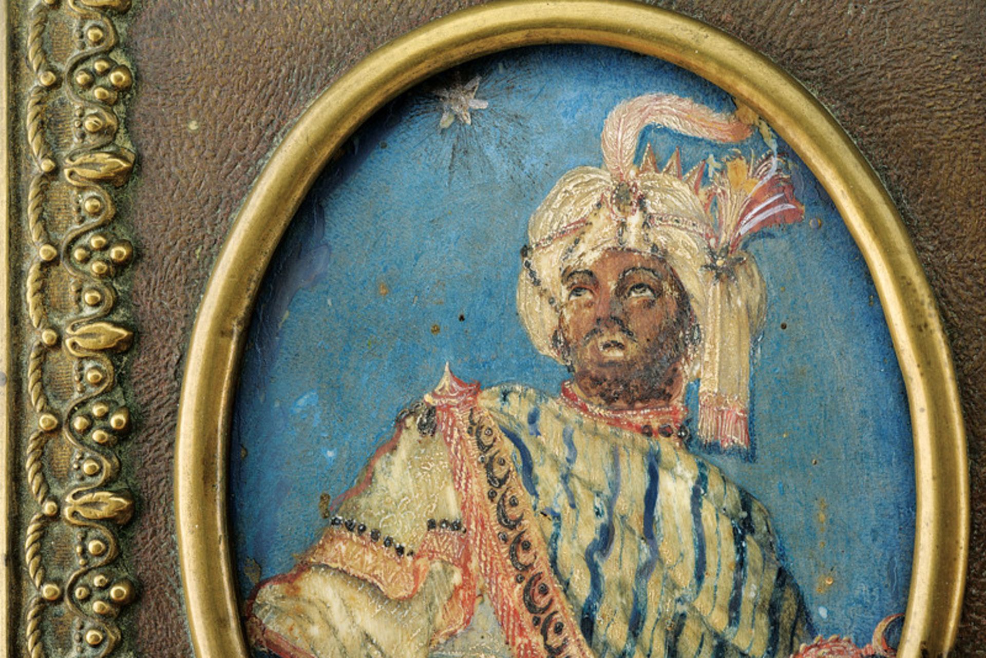 A miniature portrait dating: 19th Century provenance: Turkey Polychrome painting on bone, - Image 2 of 2