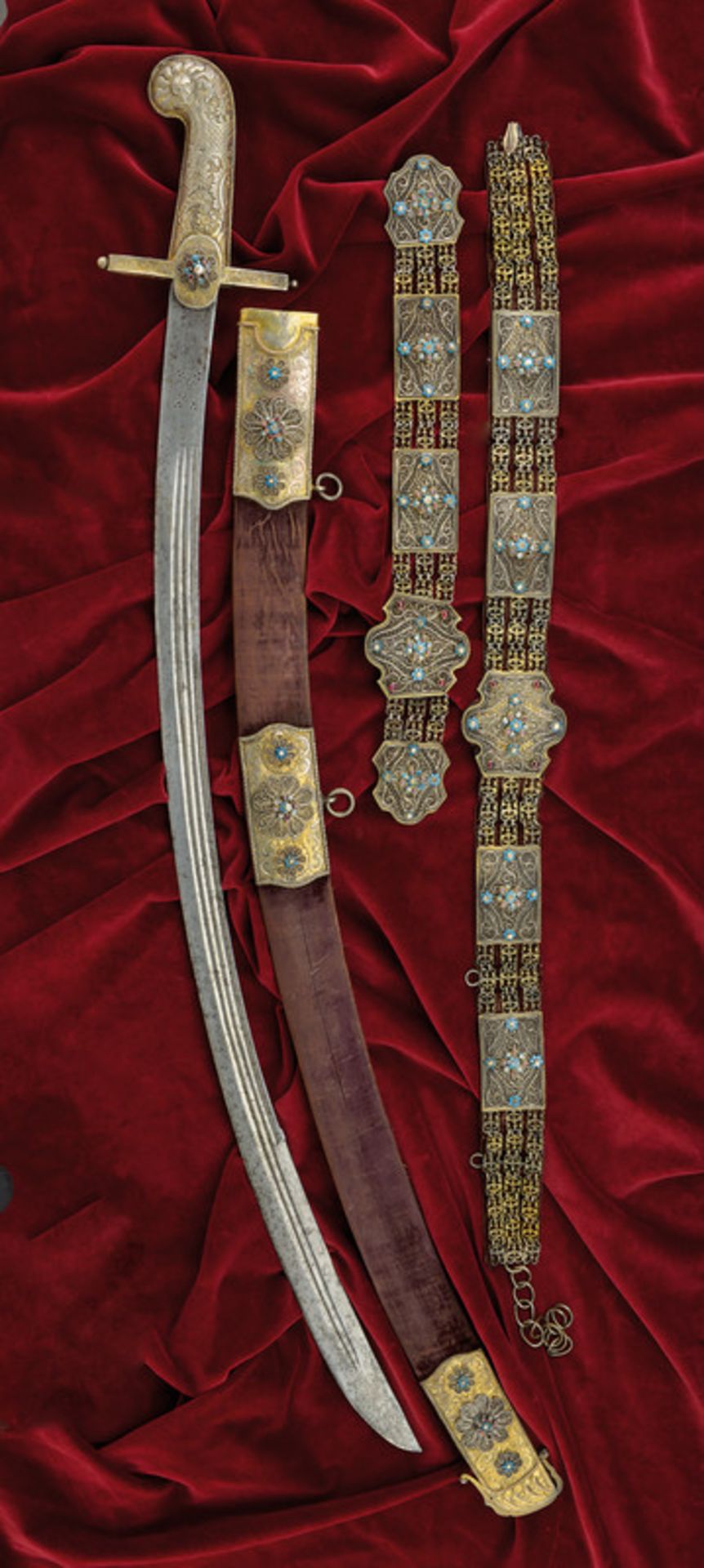 An elegant vermeil mounted Magnate's sabre, with decorated belt dating: circa 1800 provenance: - Image 9 of 9