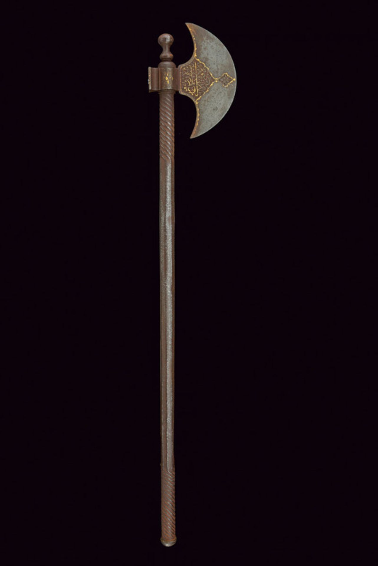 An axe with inscriptions dating: 19th Century provenance: Indopersia Entirely made of iron; convex- - Image 5 of 5