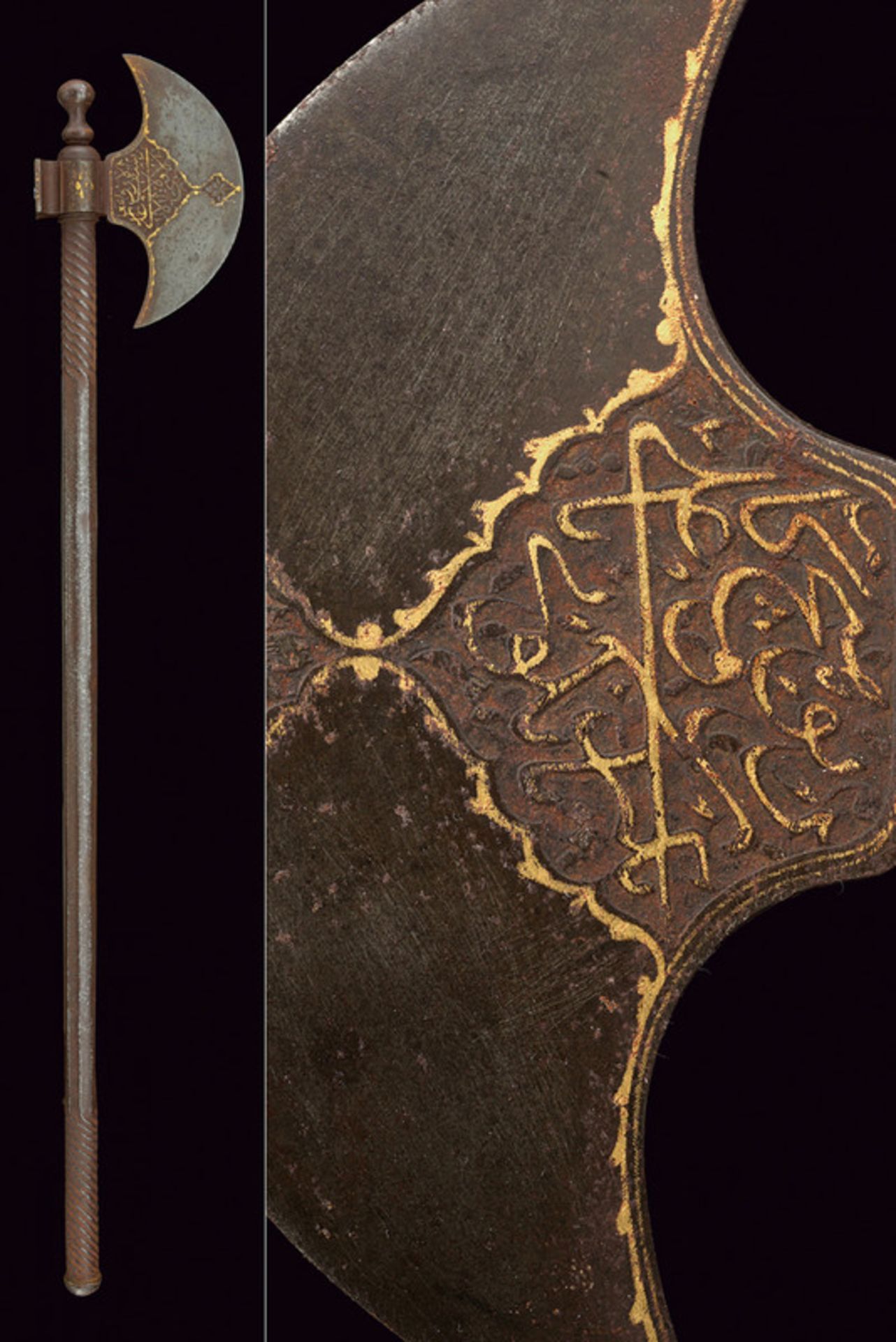 An axe with inscriptions dating: 19th Century provenance: Indopersia Entirely made of iron; convex-