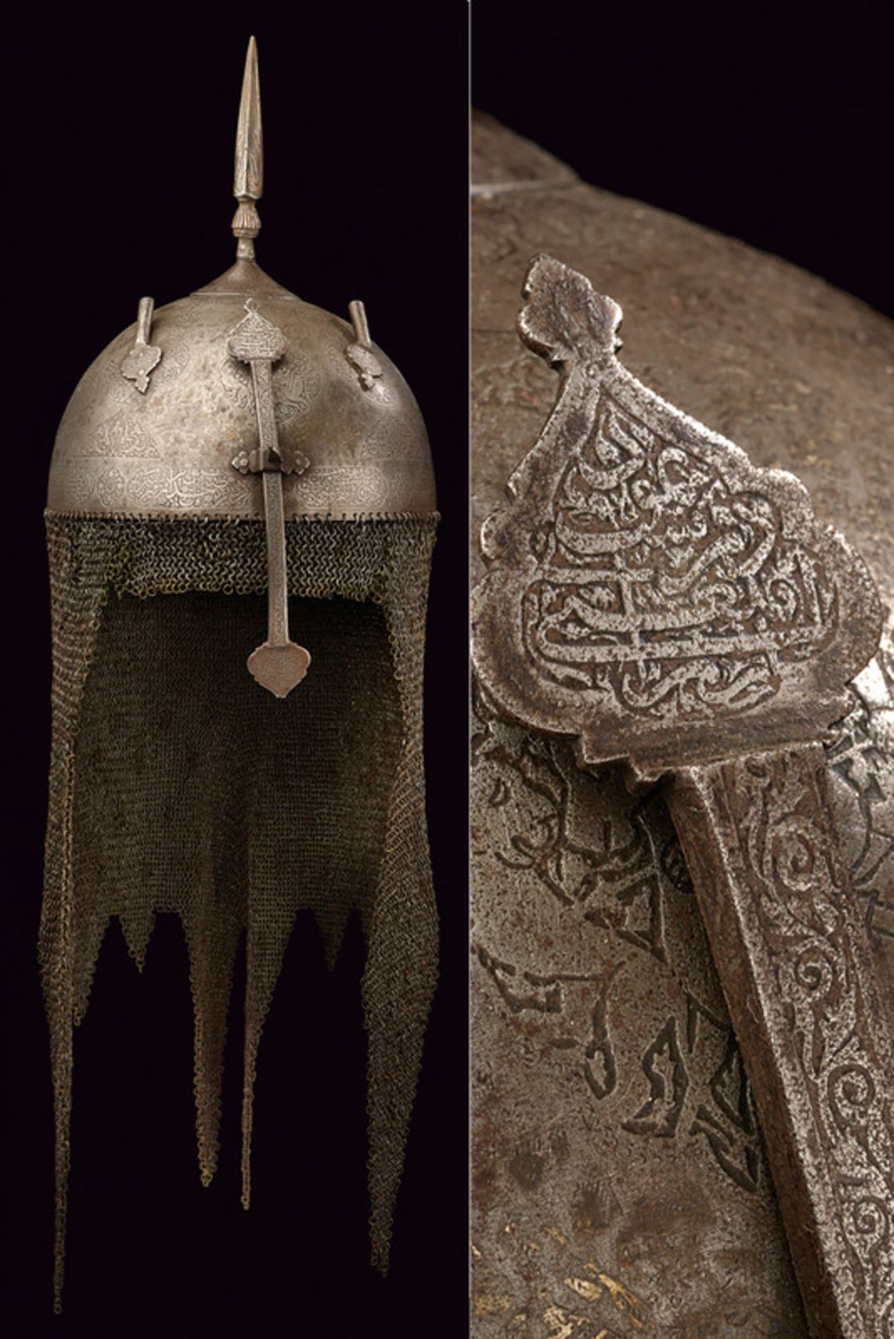 A khula-khud dating: 18th Century provenance: Persia Hemispherical, iron skull; decorated with