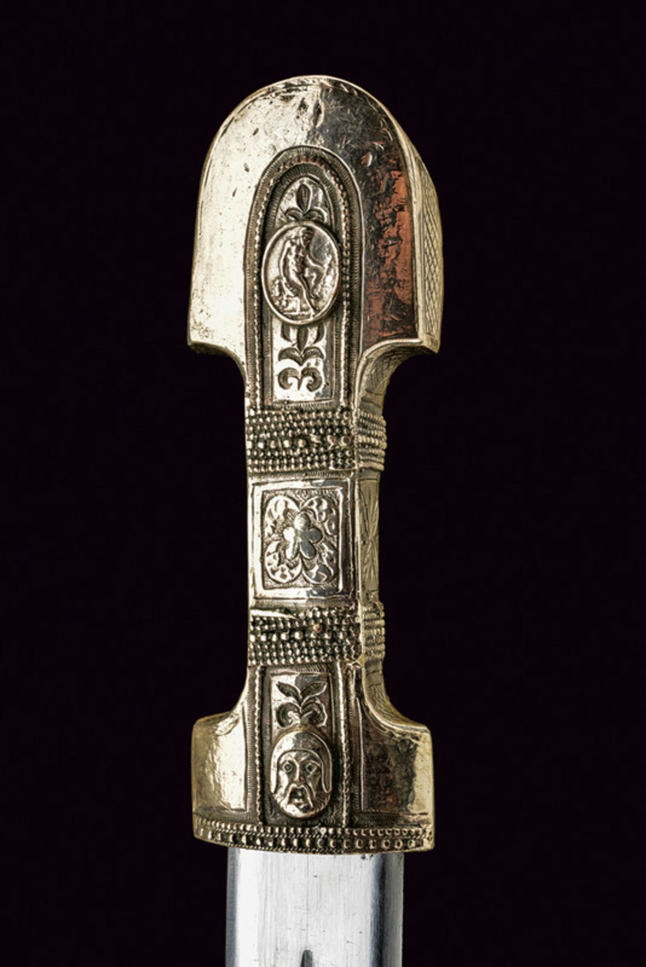 A silver mounted kindjal dating: early 20th Century provenance: Caucasia Straight, double-edged - Image 3 of 6
