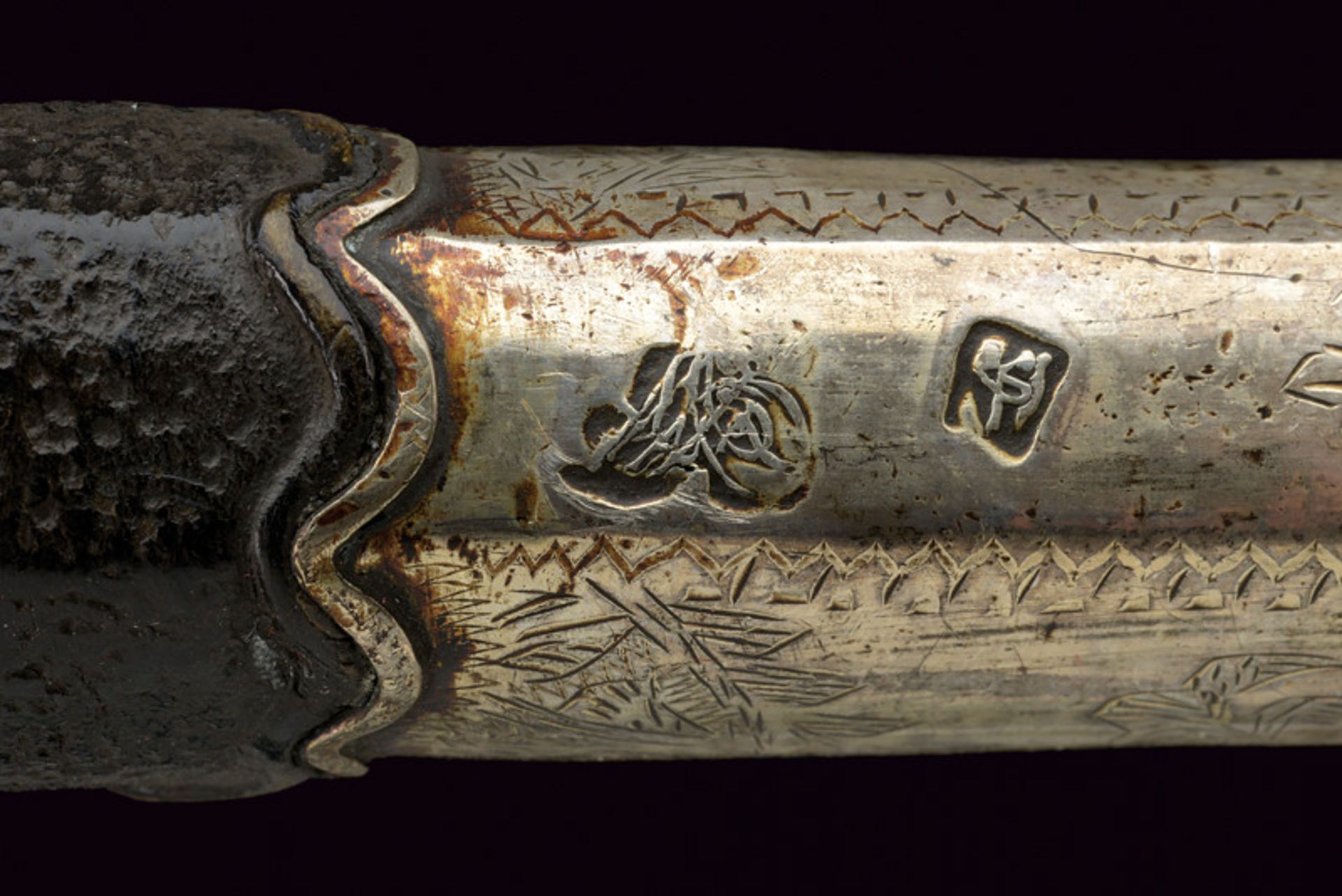 A kilij dating: 19th Century provenance: Turkey Curved, damask (pitting), single-edged blade of - Image 3 of 6