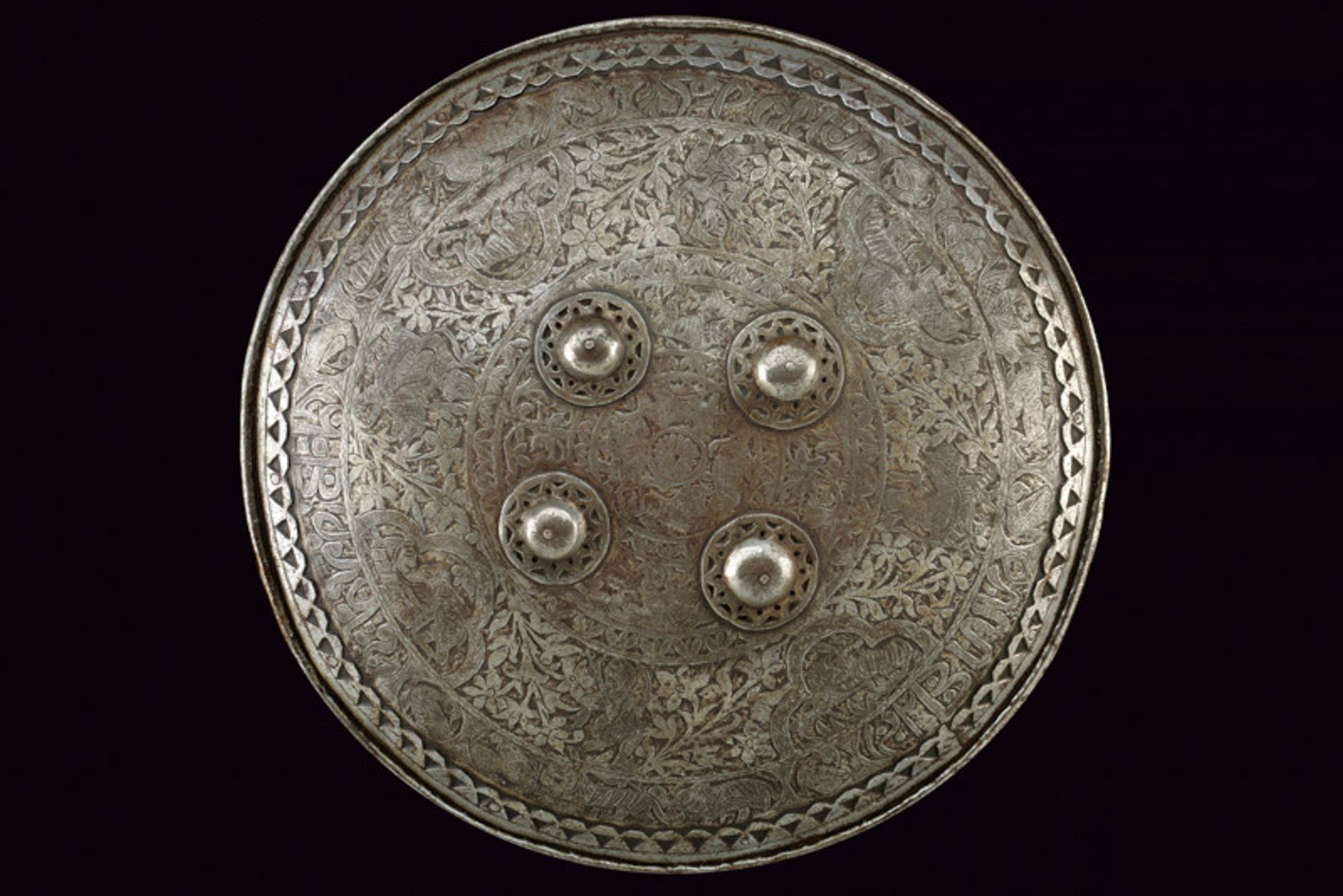 A dhal dating: 19th Century provenance: India Made of iron, decorated with concentric circled with - Image 4 of 4