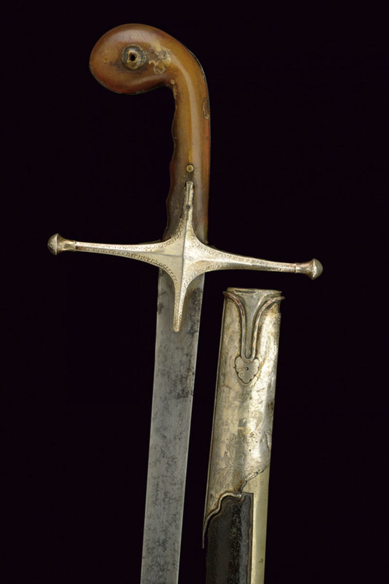 A kilij dating: 19th Century provenance: Turkey Curved, damask (pitting), single-edged blade of - Image 4 of 6