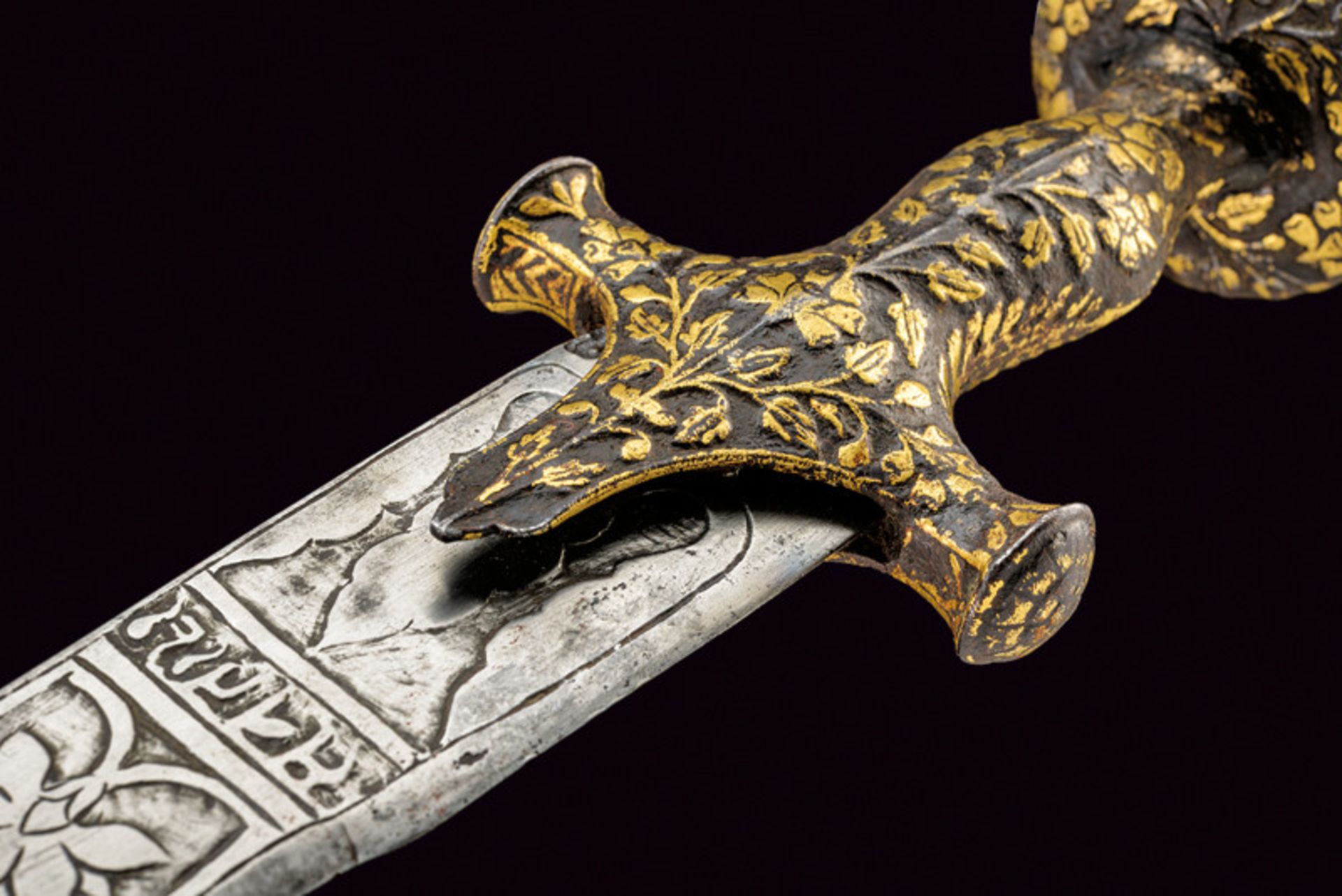 A tulvar dating: circa 1900 provenance: India Curved, single-and false-edged blade, carved with - Image 4 of 5