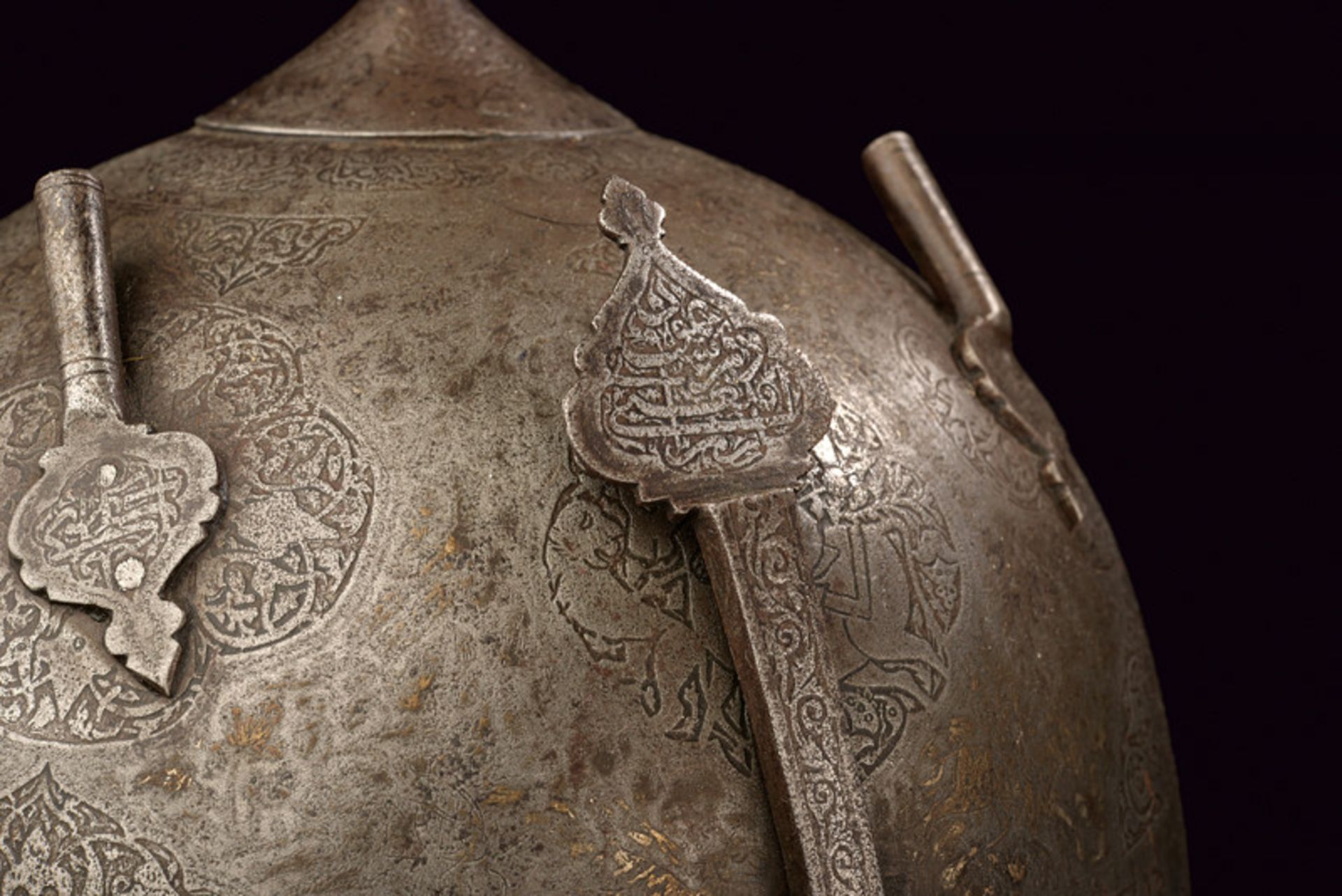 A khula-khud dating: 18th Century provenance: Persia Hemispherical, iron skull; decorated with - Image 2 of 3