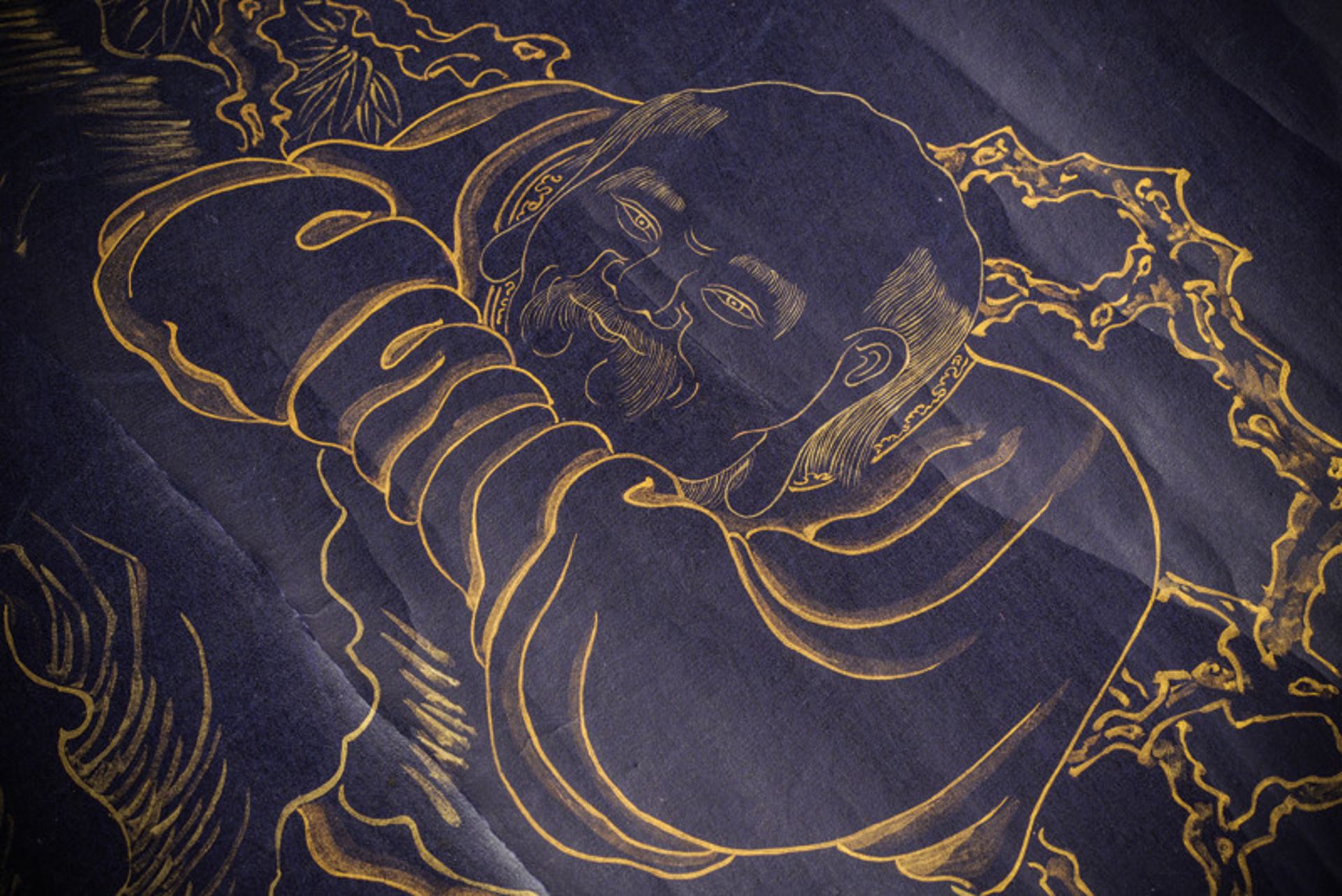 A painted scroll dating: late 19th Century provenance: China Finely painted in gold on blue ground - Image 7 of 8