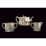 A fine and rare three-piece silver export tea service Wang Hing marked dating: circa 1900