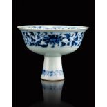 A beautiful and rare blue and white porcelain stem cup dating: Yuan (1271-1368) provenance: China