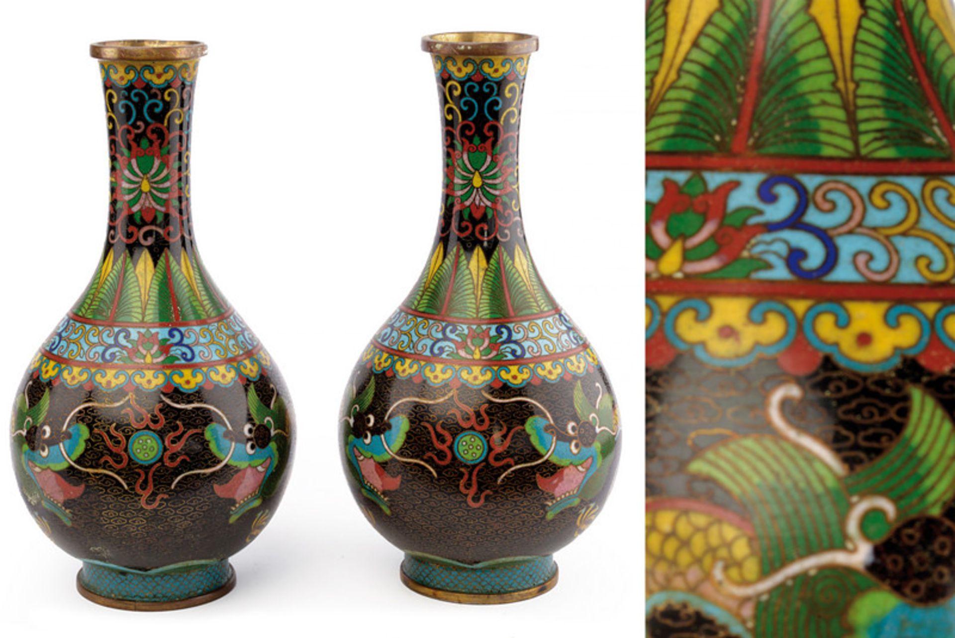 A pair of cloisonnÃ© vases, dating: circa 1900, provenance: China, dating: circa 1900, provenance:
