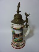 Early 20th century German 127th Infantry Regiment beer stein with figural decoration to hinged