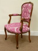 Reproduction French style armchairs, carved detail,