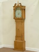 18th century stripped pine longcase clock, later 8-day movement,