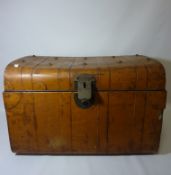 Tin trunk W69cm and two terracotta pancheons (3)