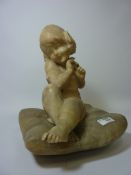 19th/ 20th century Italian alabaster study of a young girl sitting on a cushion, signed H32.