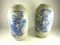 Pair large crackle glaze vases with Japanese decoration H41cm
