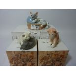 Royal Copenhagen 'Cat in a Basket' and two other cat sculptures (boxed) (3)