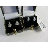 Pair of pearl and marcasite ladybird ear-rings and a pair of opal ear-rings both stamped 925