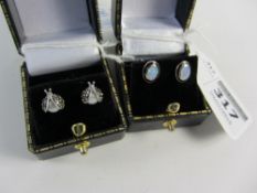 Pair of pearl and marcasite ladybird ear-rings and a pair of opal ear-rings both stamped 925