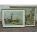 Harbour Scenes, two 20th century oils on board signed by L. Charles Barratt 42.5cm x 58cm and 34.