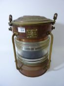 Copper and brass ship's lantern bearing brass plaque 'Seahorse, GB, Trade Mark,