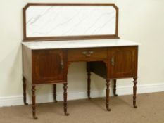 Edwardian inlaid mahogany washstand fitted with Carrera marble top and back splash,