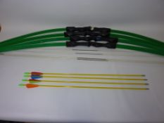 Archery Equipment - 5 x Barnett Recurve bows, 5 x bow strings, 3 x pin sights, 5 x bracers,