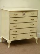 Cream and gilt chest fitted with five drawers, W79cm, H84cm,