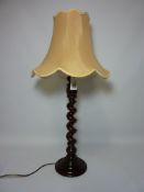 19th/20th century mahogany barley twist table lamp with shade (This item is PAT tested - 5 day