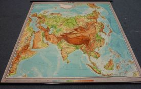 Large vintage Georg Westermann school map of Asia  226cm X 220cm overall