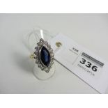 Marquise sapphire approx 4 carat and diamond cluster ring hallmarked 18ct