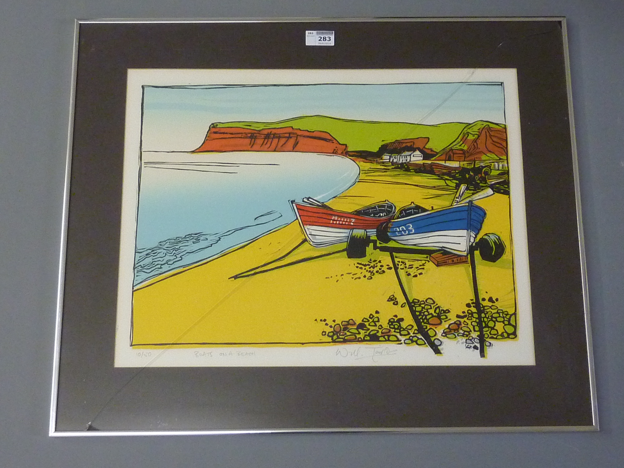 'Boats on a Beach', Will Taylor limited edition screen print signed titled and numbered 10/50 in - Image 2 of 2