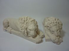 'Chatsworth Lions' pair composition stone sculptures L32cm  Condition Report Good condition,