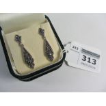 Pair of marcasite drop ear-rings stamped 925