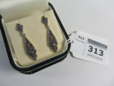 Pair of marcasite drop ear-rings stamped 925