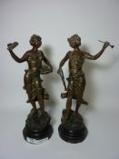 A pair of bronzed spelter figures after R.