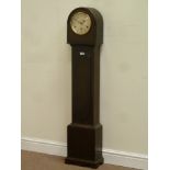 Early 20th century oak dome top grand-daughter clock, barley twist decoration, W30cm, H131cm,