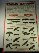 Large number reproduction WWII 'Public Warning' German and British airship identification posters