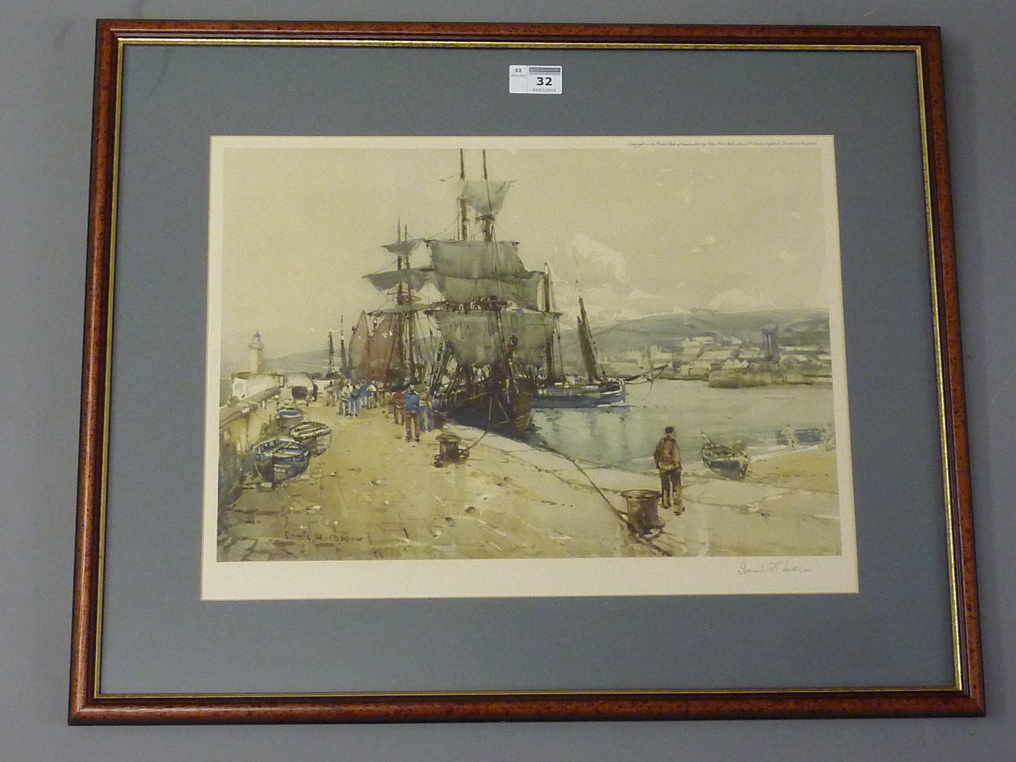 Ships by the Quayside, Frank Mason colour print signed in pencil pub. - Image 2 of 2