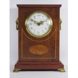 Edwardian inlaid figured mahogany mantle clock,