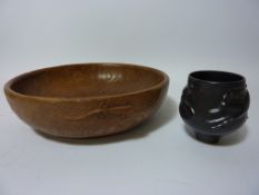 Yorkshire Oak - Martin 'Lizardman' Dutton bowl D20cm and a York Rose Pottery studio pottery  vase