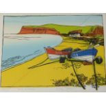 'Boats on a Beach', Will Taylor limited edition screen print signed titled and numbered 10/50 in