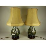 Pair of Moorcroft 'Blackberry' table lamps with shades H45cm (This item is PAT tested - 5 day