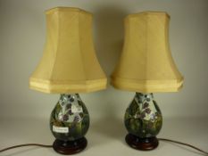 Pair of Moorcroft 'Blackberry' table lamps with shades H45cm (This item is PAT tested - 5 day