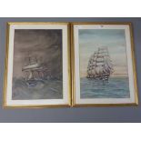Tall Ships at Sea, pair watercolours signed and dated R A H Webster '29,