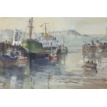 Boats in Scarborough Harbour, watercolour signed and dated (19)'75,