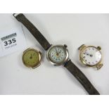 Two early 20th century gold wristwatches hallmarked 9ct and a similar Swiss made silver one