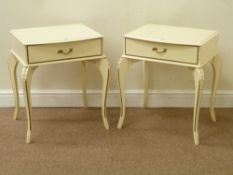 Pair of cream and gilt single drawer bedsides, W48cm, H60cm,